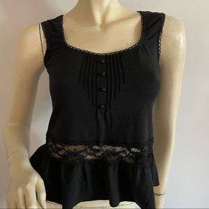 Vintage Black peplum tank top with lace